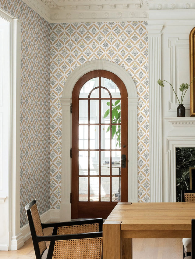 Estee Garden Gold Wallpaper with Metallic Floral Lattice - York RF7511