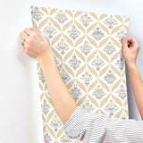 Estee Garden Gold Wallpaper with Metallic Floral Lattice - York RF7511