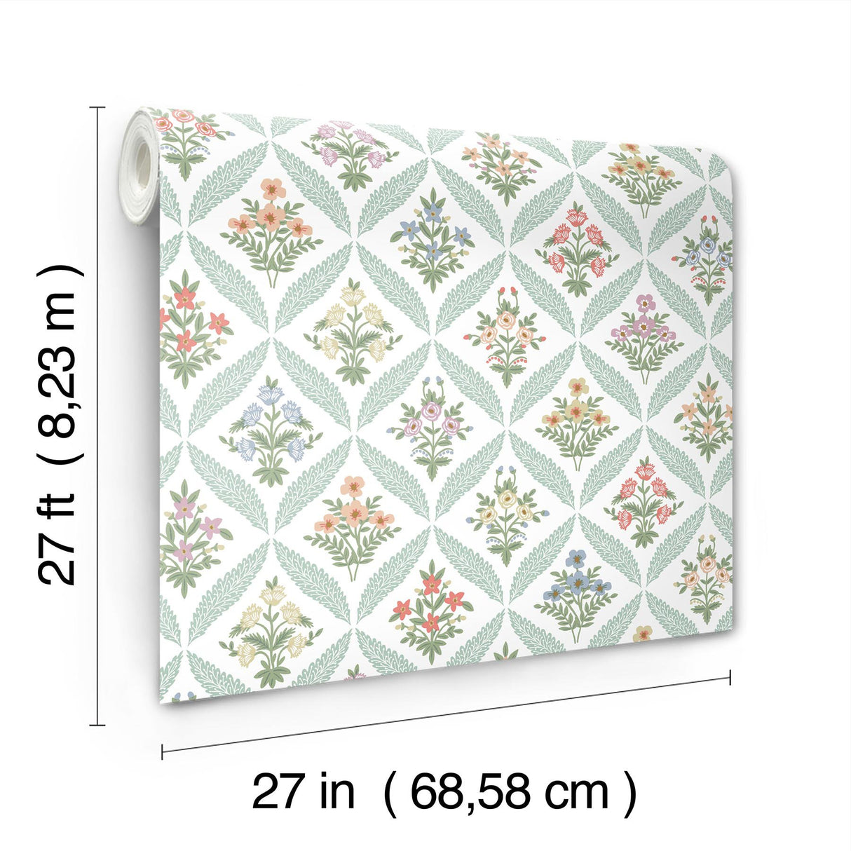 Estee Garden Pastel Wallpaper with Metallic Floral Farmhouse Pattern - York RF7512