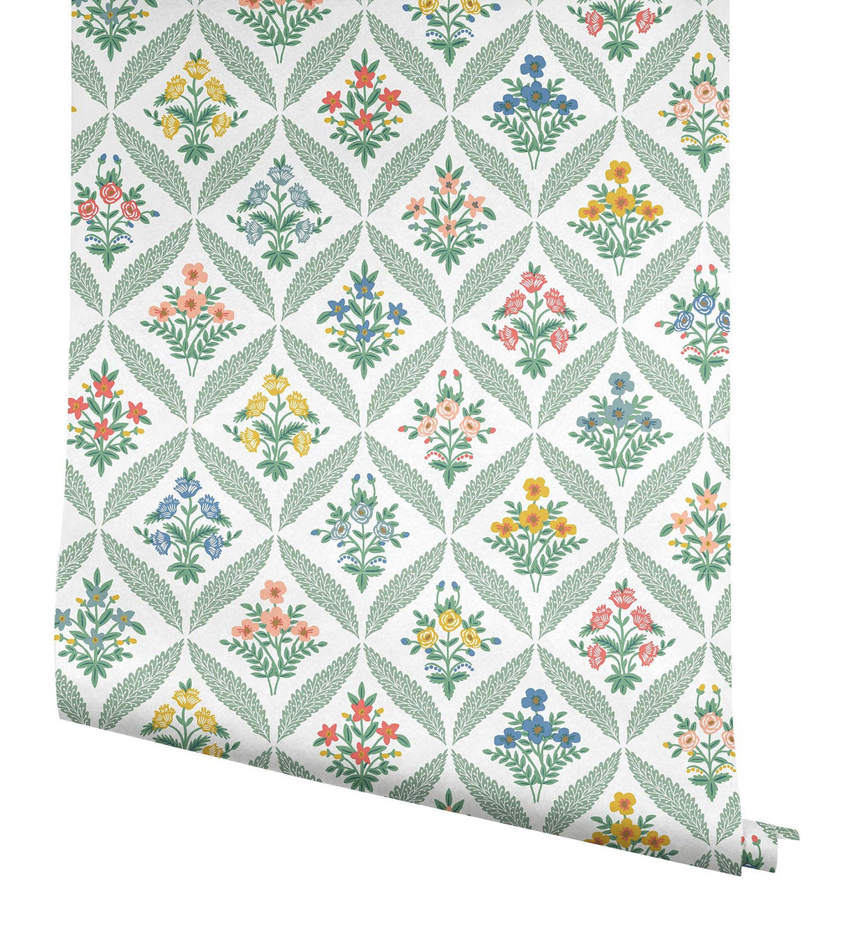Estee Garden Sage Wallpaper with Metallic Floral Trellis - York RF7513