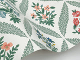 Estee Garden Sage Wallpaper with Metallic Floral Trellis - York RF7513