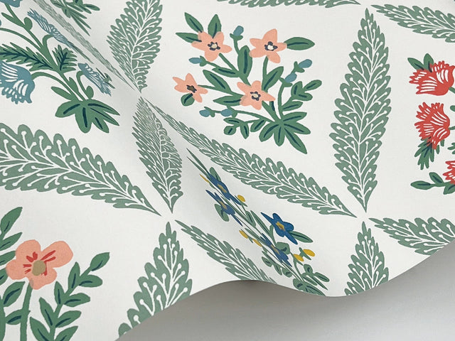 Estee Garden Sage Wallpaper with Metallic Floral Trellis - York RF7513