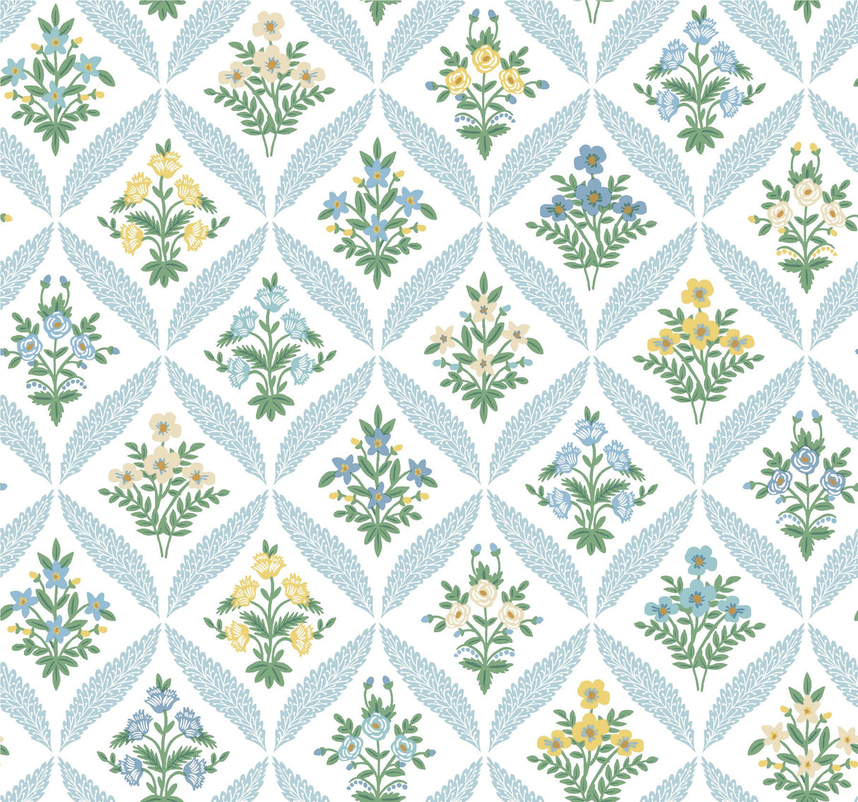 Estee Garden Blue Wallpaper with Metallic Accents- Rifle Paper Co. Farmhouse Floral - York RF7514
