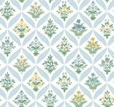Estee Garden Blue Wallpaper with Metallic Accents- Rifle Paper Co. Farmhouse Floral - York RF7514