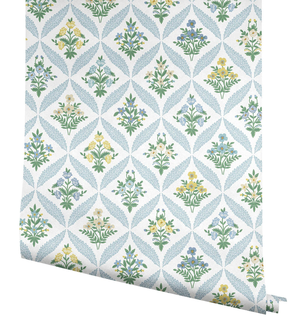 Estee Garden Blue Wallpaper with Metallic Accents- Rifle Paper Co. Farmhouse Floral - York RF7514