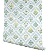 Estee Garden Blue Wallpaper with Metallic Accents- Rifle Paper Co. Farmhouse Floral - York RF7514