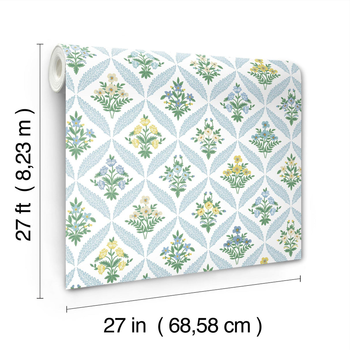 Estee Garden Blue Wallpaper with Metallic Accents- Rifle Paper Co. Farmhouse Floral - York RF7514