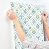 Estee Garden Blue Wallpaper with Metallic Accents- Rifle Paper Co. Farmhouse Floral - York RF7514
