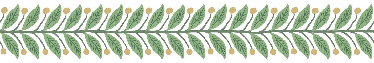 Garden Green Botanical Wallpaper Border Trim with Leaf and Berry Motif - York RF7531B