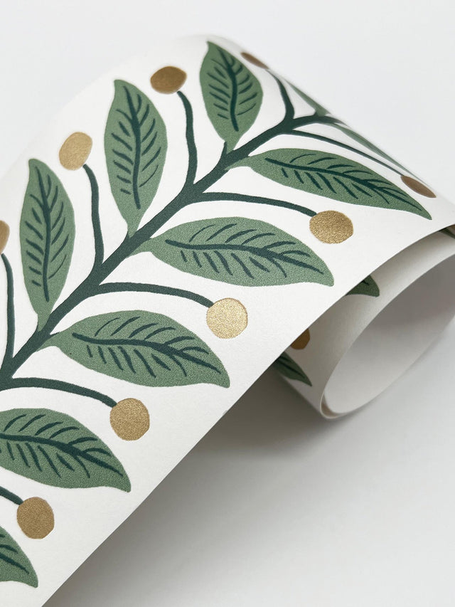 Garden Green Botanical Wallpaper Border Trim with Leaf and Berry Motif - York RF7531B