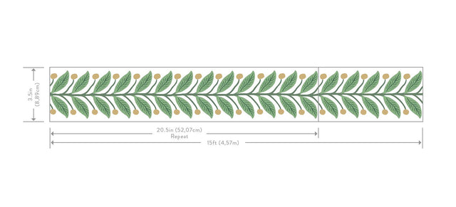 Garden Green Botanical Wallpaper Border Trim with Leaf and Berry Motif - York RF7531B