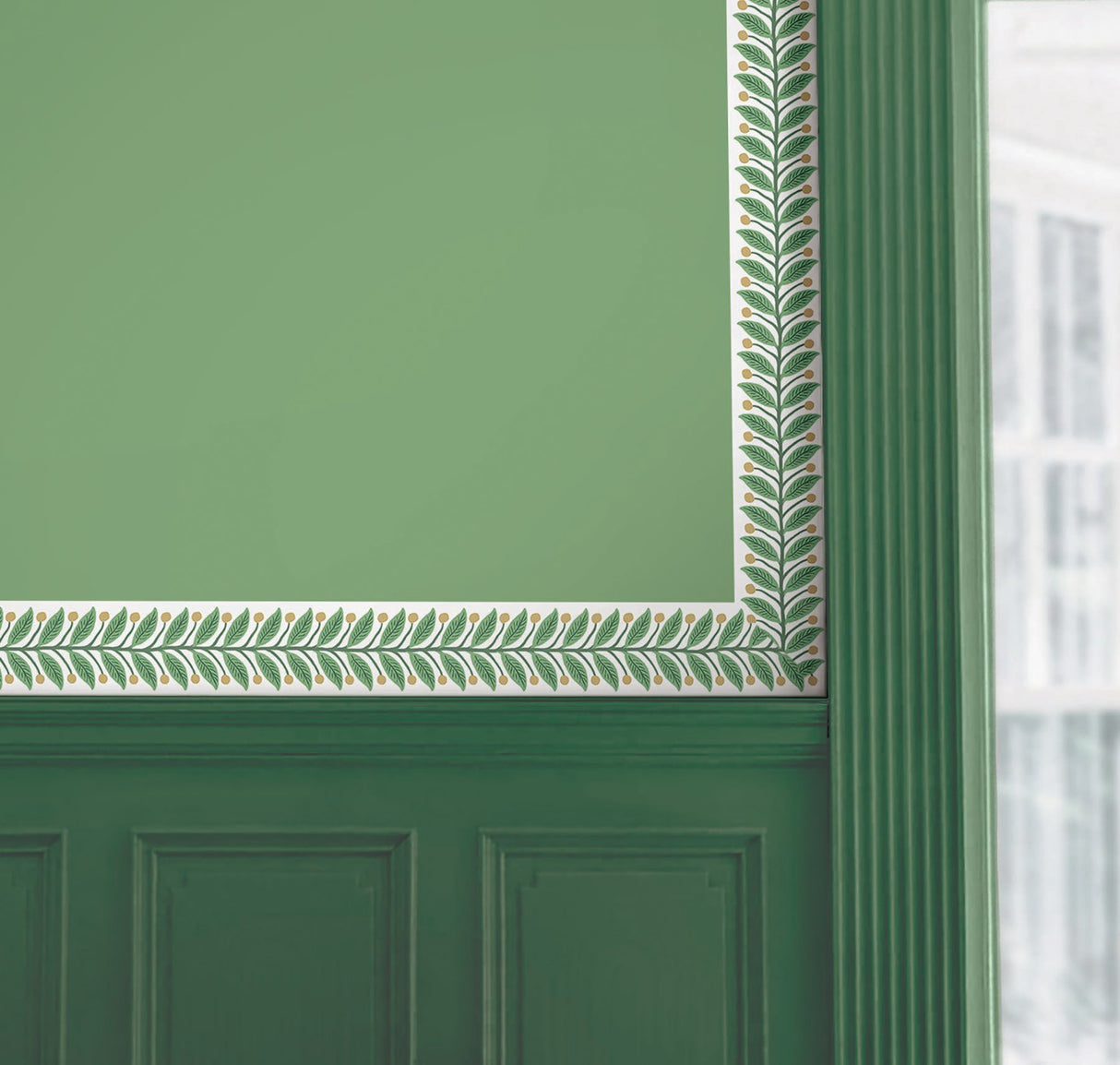 Garden Green Botanical Wallpaper Border Trim with Leaf and Berry Motif - York RF7531B