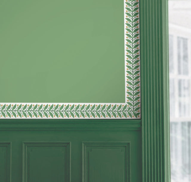 Garden Green Botanical Wallpaper Border Trim with Leaf and Berry Motif - York RF7531B