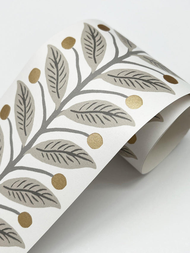 Linen Garden Linen Wallpaper Trim with Botanical Leaf and Berry Motif - York RF7532B