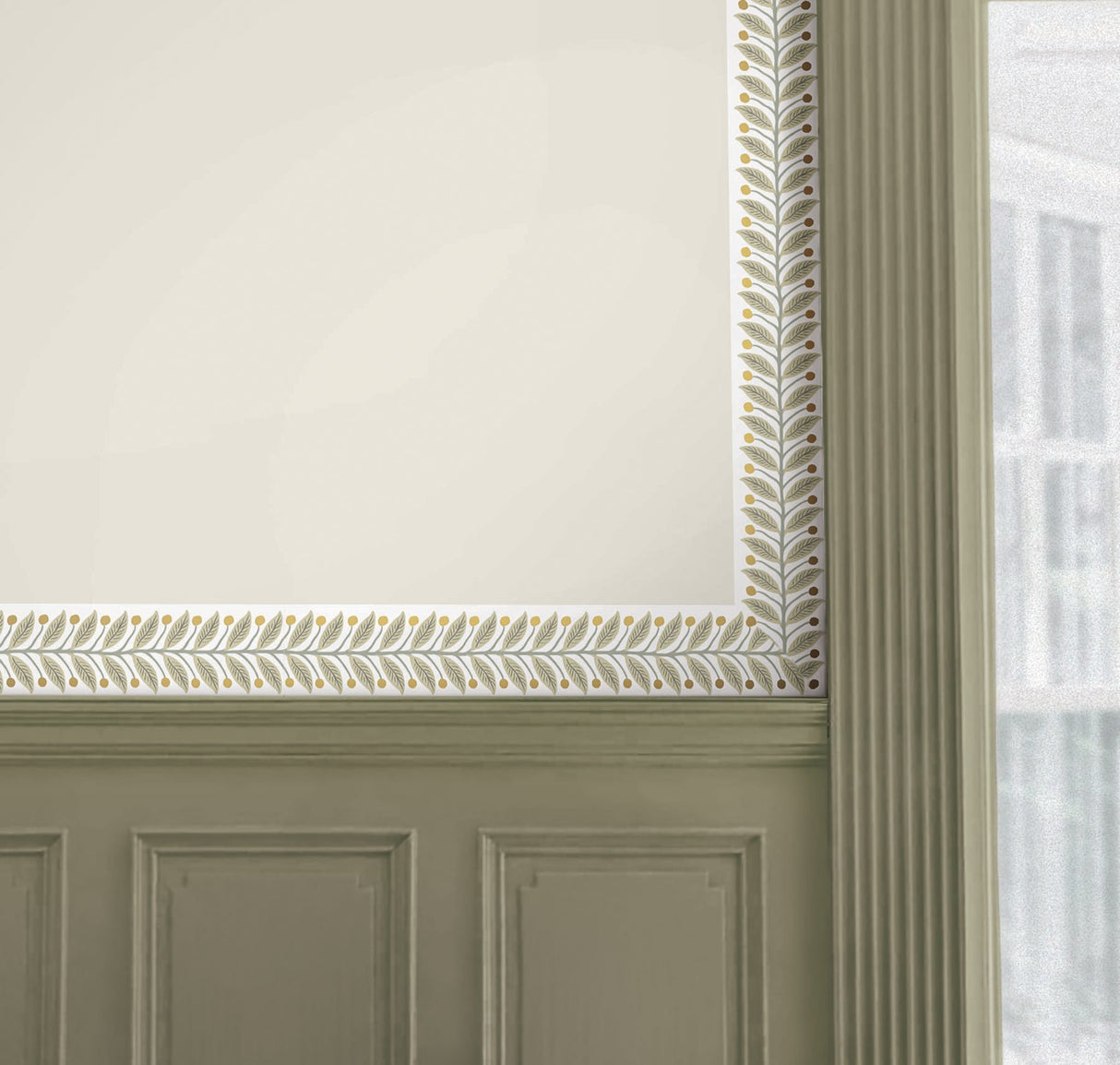 Linen Garden Linen Wallpaper Trim with Botanical Leaf and Berry Motif - York RF7532B