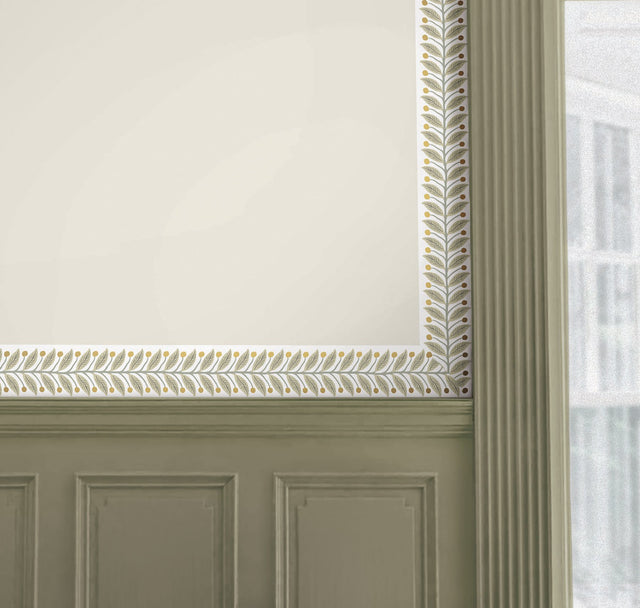 Linen Garden Linen Wallpaper Trim with Botanical Leaf and Berry Motif - York RF7532B