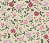 Roses Linen Wallpaper with Botanical Whimsical Floral Pattern - York RF7541