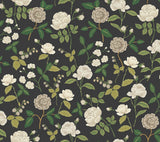 Roses Black Wallpaper with Botanical Whimsical Pattern - York RF7542