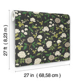 Roses Black Wallpaper with Botanical Whimsical Pattern - York RF7542