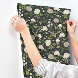 Roses Black Wallpaper with Botanical Whimsical Pattern - York RF7542