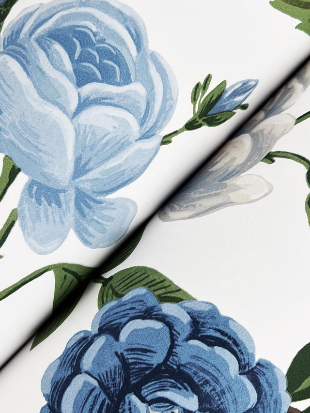 Roses Blue Wallpaper with Botanical Whimsical Floral Pattern - York RF7543