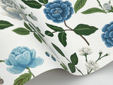 Roses Blue Wallpaper with Botanical Whimsical Floral Pattern - York RF7543