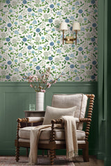Roses Blue Wallpaper with Botanical Whimsical Floral Pattern - York RF7543