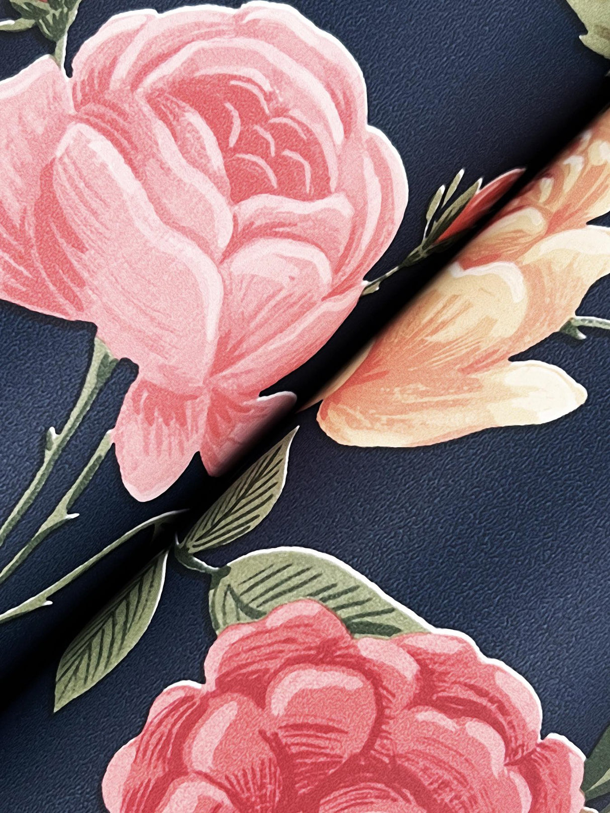 Roses Navy Wallpaper with Botanical Whimsical Pattern - York RF7544