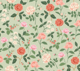 Roses Mint Wallpaper with Botanical Whimsical Floral Pattern - York RF7545