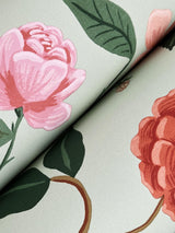 Roses Mint Wallpaper with Botanical Whimsical Floral Pattern - York RF7545