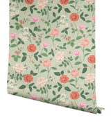 Roses Mint Wallpaper with Botanical Whimsical Floral Pattern - York RF7545