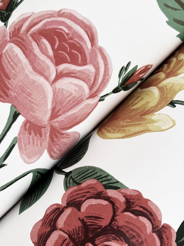 Roses Blush Wallpaper with Botanical Floral Motif, Whimsical Style - York RF7546