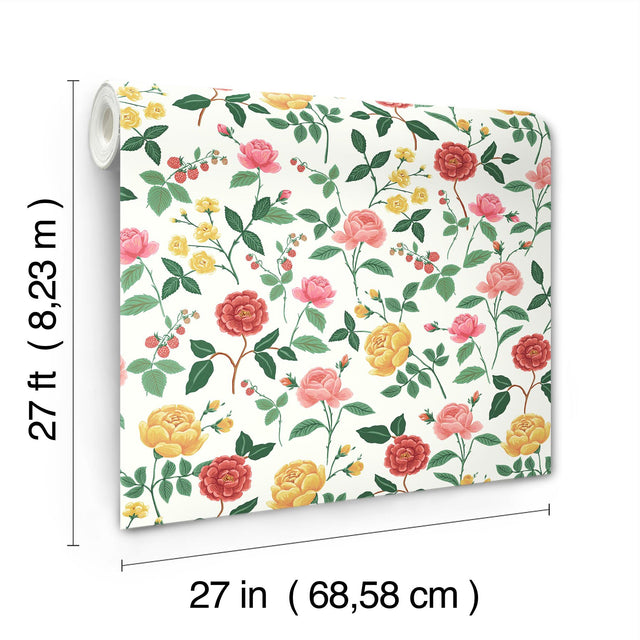 Roses Blush Wallpaper with Botanical Floral Motif, Whimsical Style - York RF7546