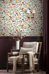 Roses Blush Wallpaper with Botanical Floral Motif, Whimsical Style - York RF7546