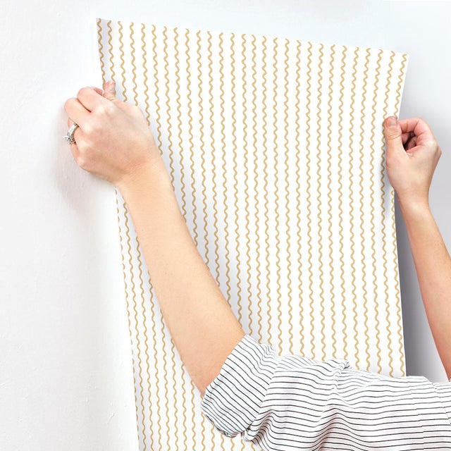 Rickrack Gold Metallic Stripes Wallpaper  Transitional Non Woven - York RF7551