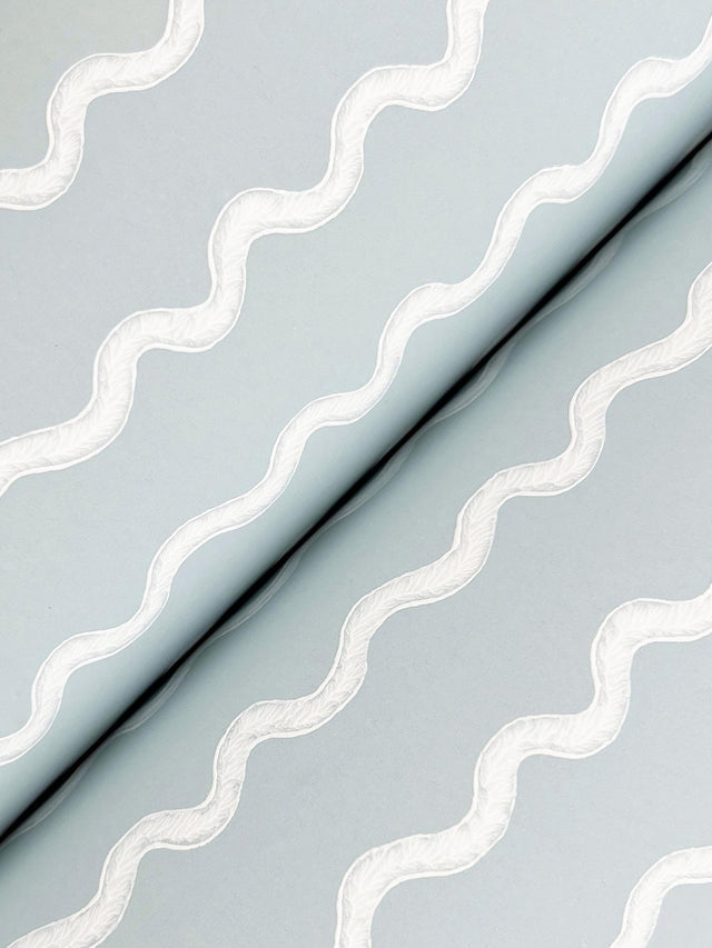 Rickrack Light Blue Wallpaper with Wavy Stripe Pattern - York RF7552