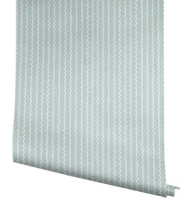 Rickrack Light Blue Wallpaper with Wavy Stripe Pattern - York RF7552