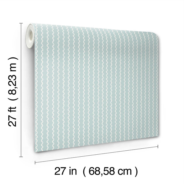 Rickrack Light Blue Wallpaper with Wavy Stripe Pattern - York RF7552