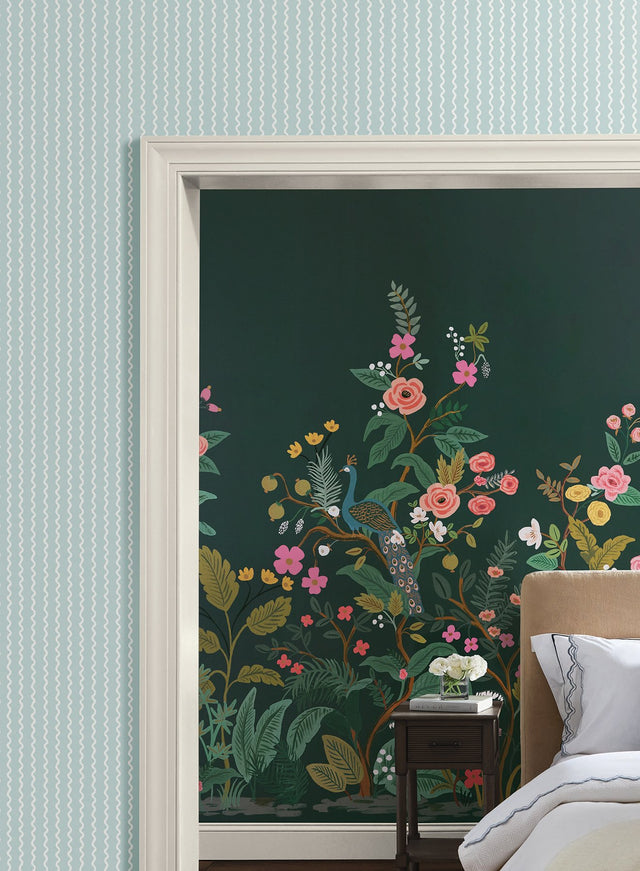 Rickrack Light Blue Wallpaper with Wavy Stripe Pattern - York RF7552