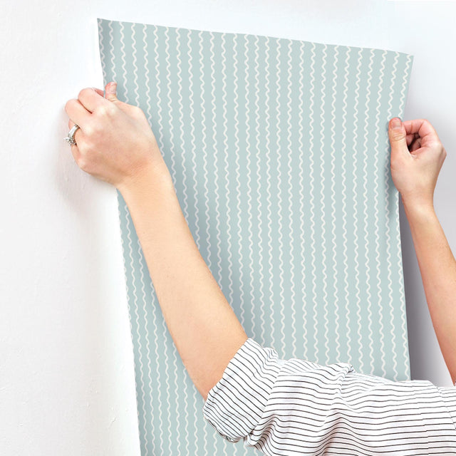 Rickrack Light Blue Wallpaper with Wavy Stripe Pattern - York RF7552