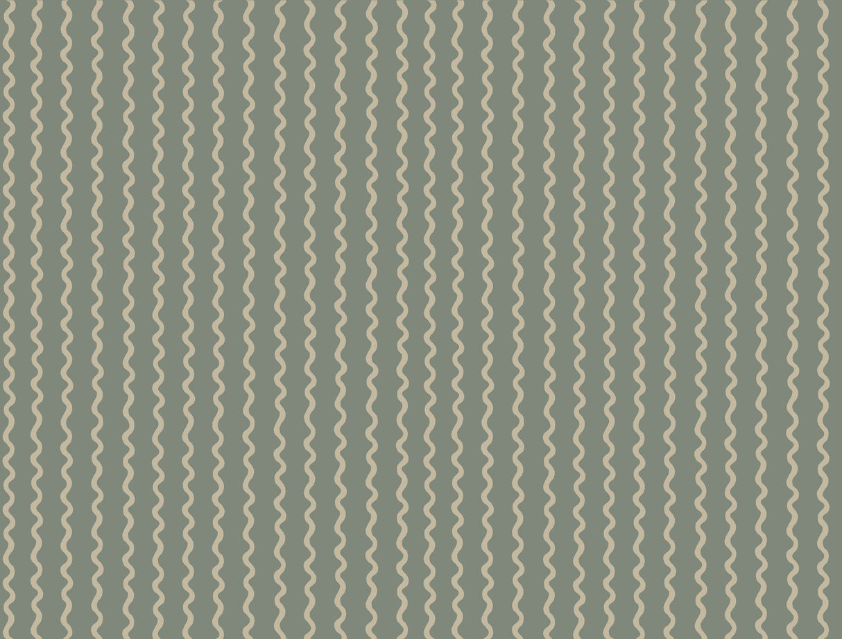 Rickrack Moss Wallpaper with Wavy Vertical Stripe Pattern - York RF7553