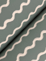 Rickrack Moss Wallpaper with Wavy Vertical Stripe Pattern - York RF7553