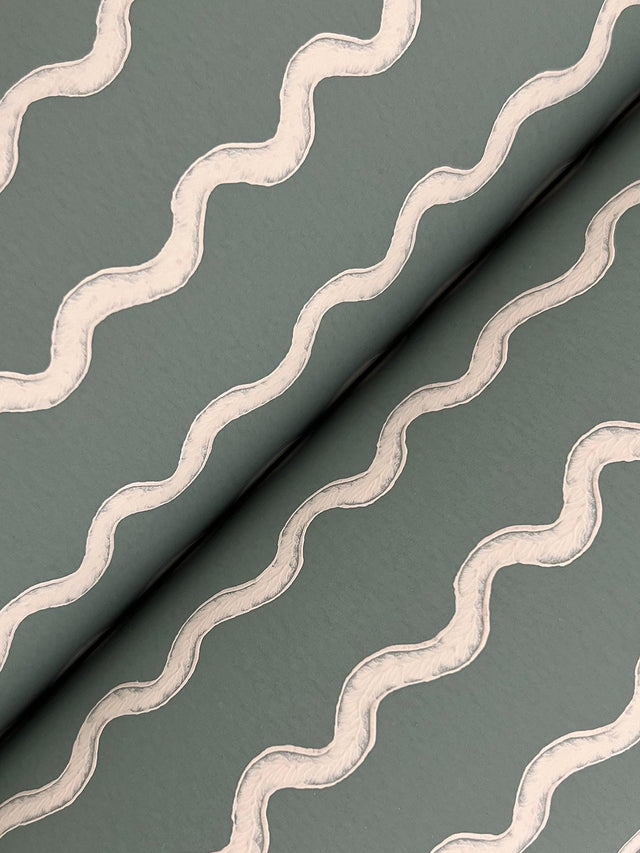 Rickrack Moss Wallpaper with Wavy Vertical Stripe Pattern - York RF7553