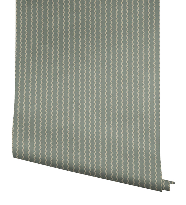 Rickrack Moss Wallpaper with Wavy Vertical Stripe Pattern - York RF7553