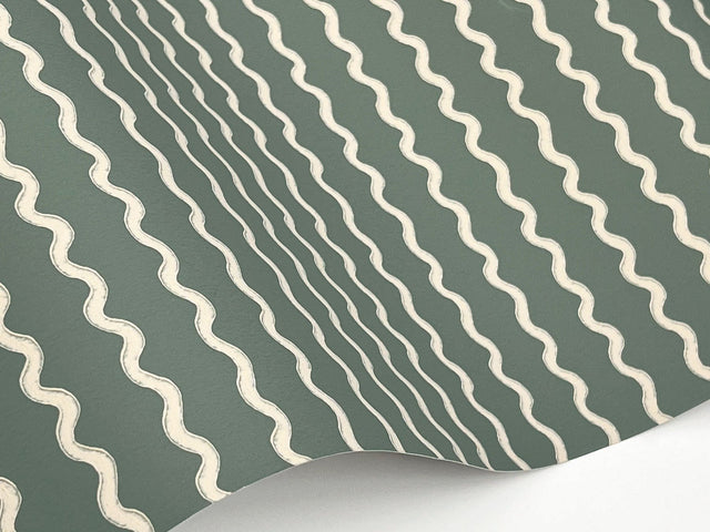 Rickrack Moss Wallpaper with Wavy Vertical Stripe Pattern - York RF7553