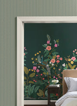 Rickrack Moss Wallpaper with Wavy Vertical Stripe Pattern - York RF7553