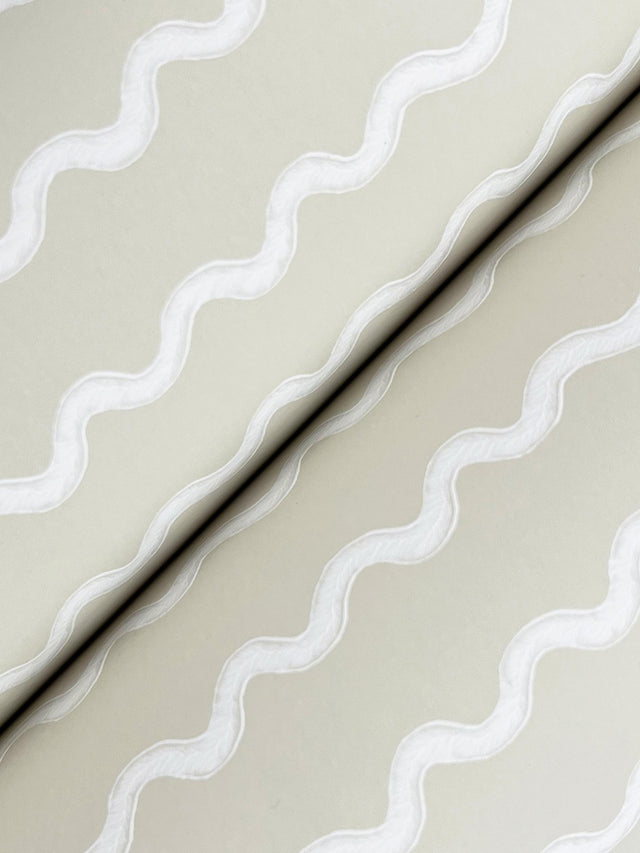 Rickrack Linen Wallpaper with Zigzag Stripe in Beige - York RF7554