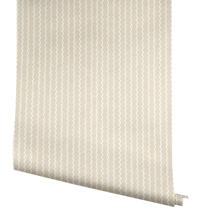 Rickrack Linen Wallpaper with Zigzag Stripe in Beige - York RF7554