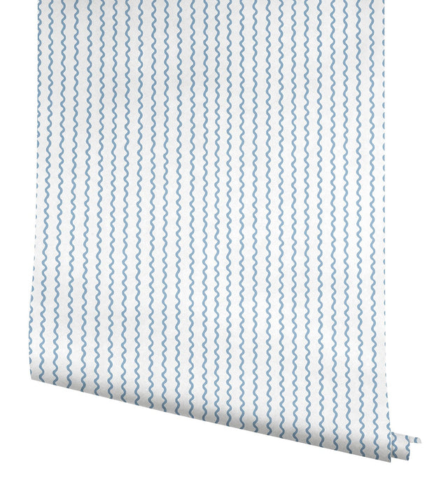 Rickrack Blue Wallpaper with Wavy Stripe Motif - York RF7555