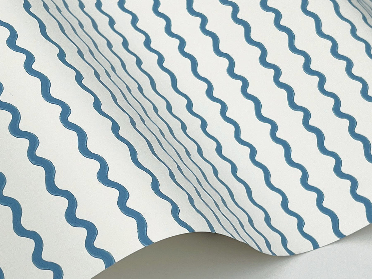 Rickrack Blue Wallpaper with Wavy Stripe Motif - York RF7555